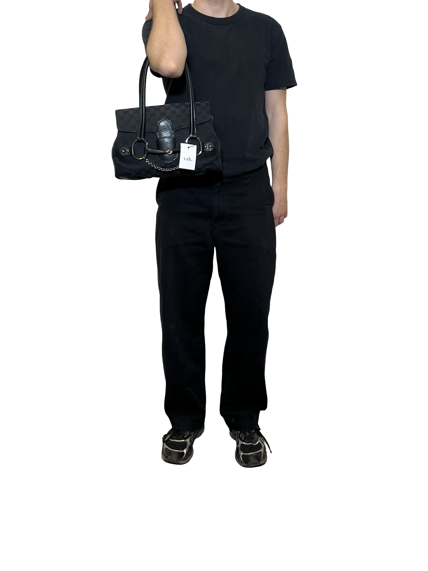 Gucci Canvas Horsebit Shoulder Bag