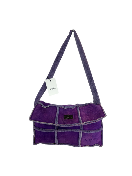 Chanel Purple Choco Bar Patchwork Wool Shoulder Bag