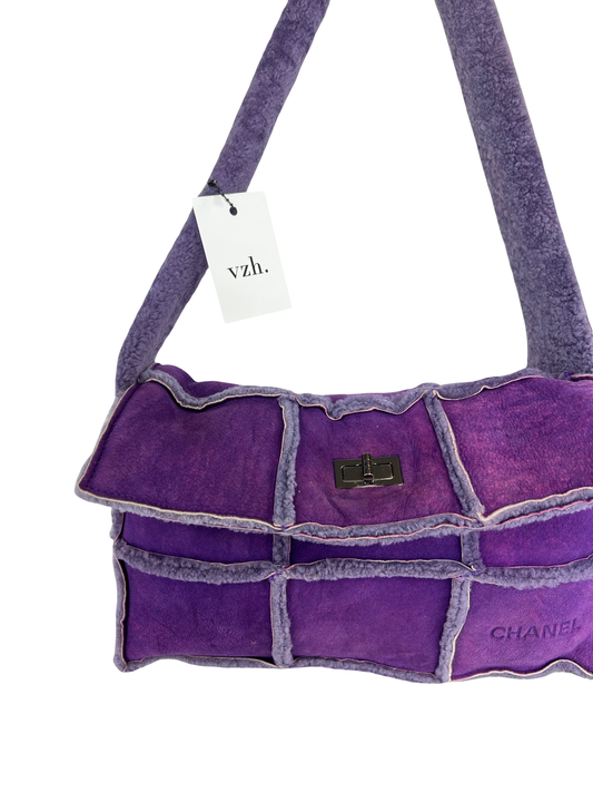 Chanel Purple Choco Bar Patchwork Wool Shoulder Bag