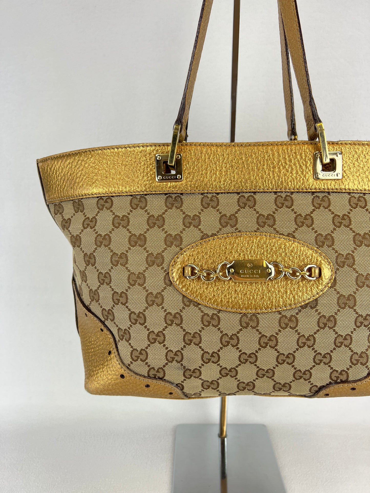 Gucci Vintage Gold Canvas Tote Bag