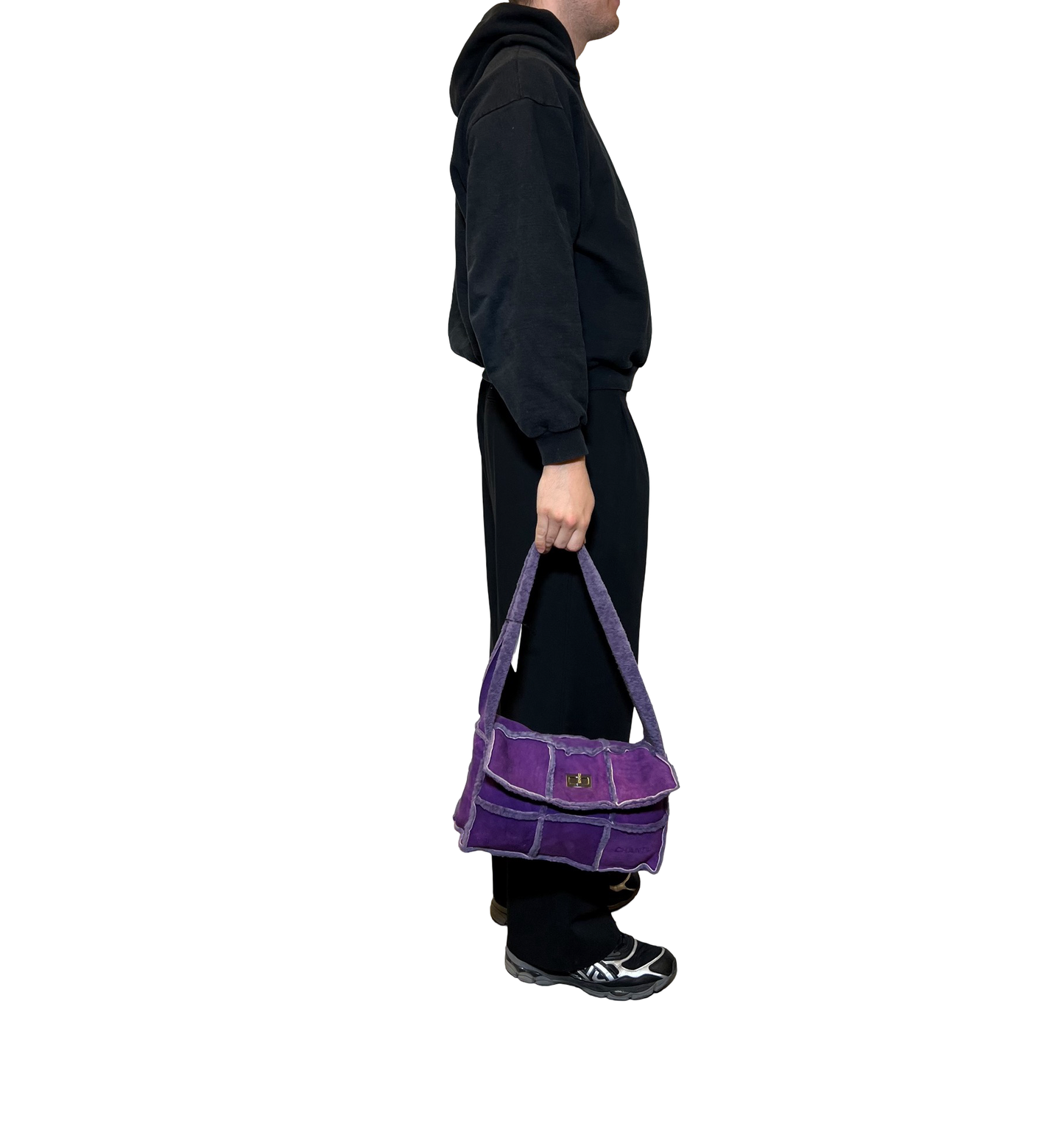 Chanel Purple Choco Bar Patchwork Wool Shoulder Bag