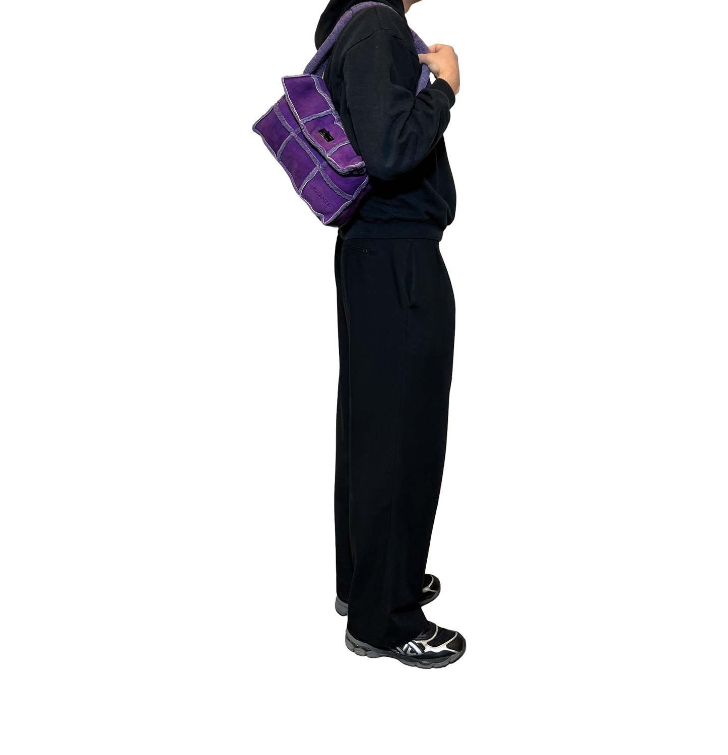 Chanel Purple Choco Bar Patchwork Wool Shoulder Bag