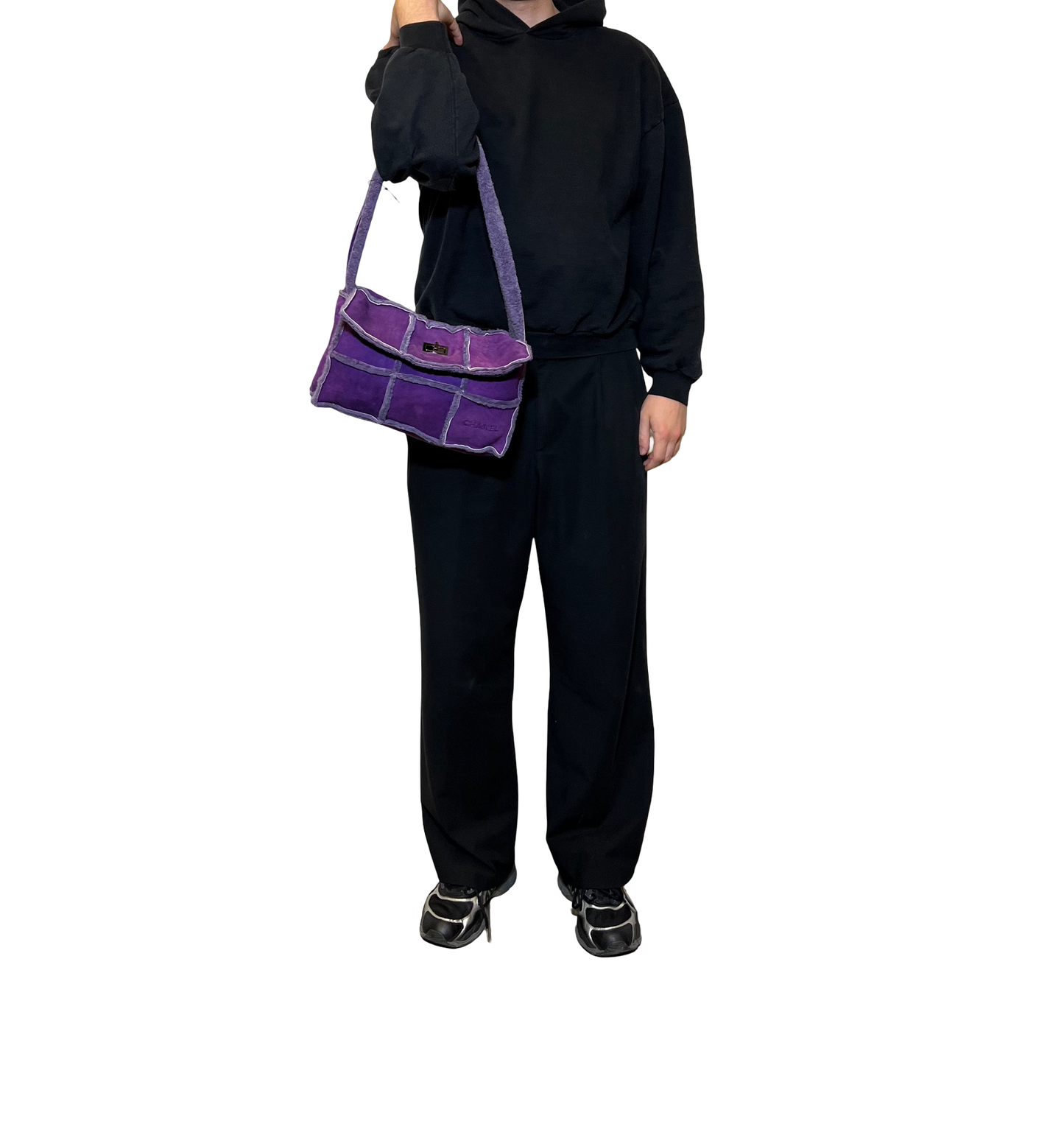 Chanel Purple Choco Bar Patchwork Wool Shoulder Bag