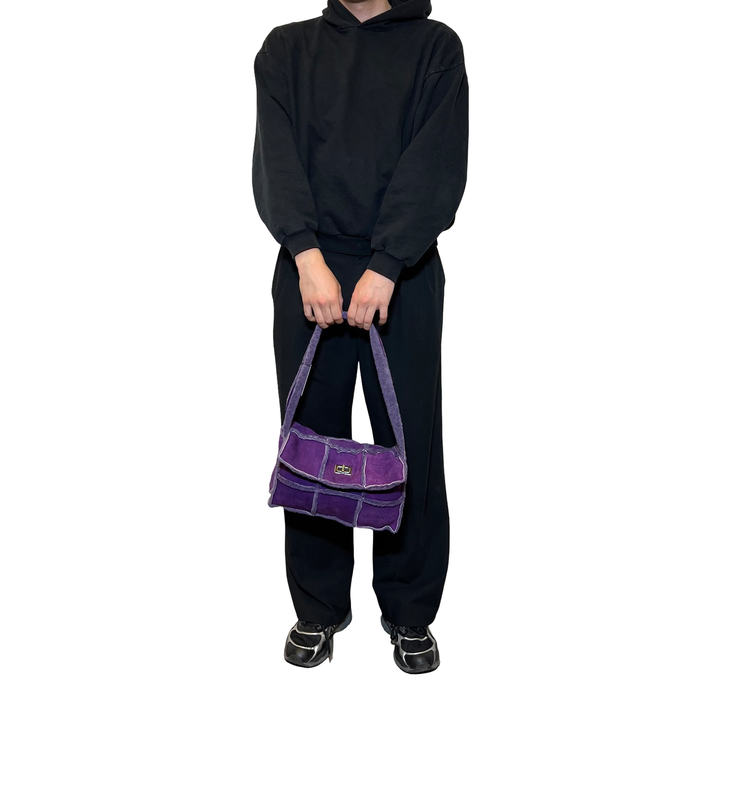 Chanel Purple Choco Bar Patchwork Wool Shoulder Bag